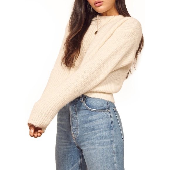 Reformation Finn Alpaca Crew Sweater Ivory Size Small - Picture 2 of 8